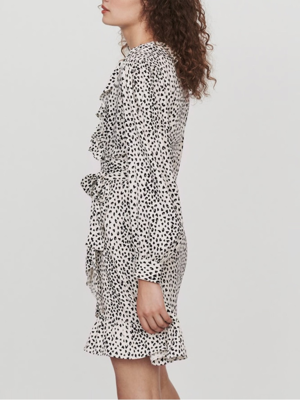 MAJE Rosana Ruffled Animal Print Wrap Dress In White Womens Size 2